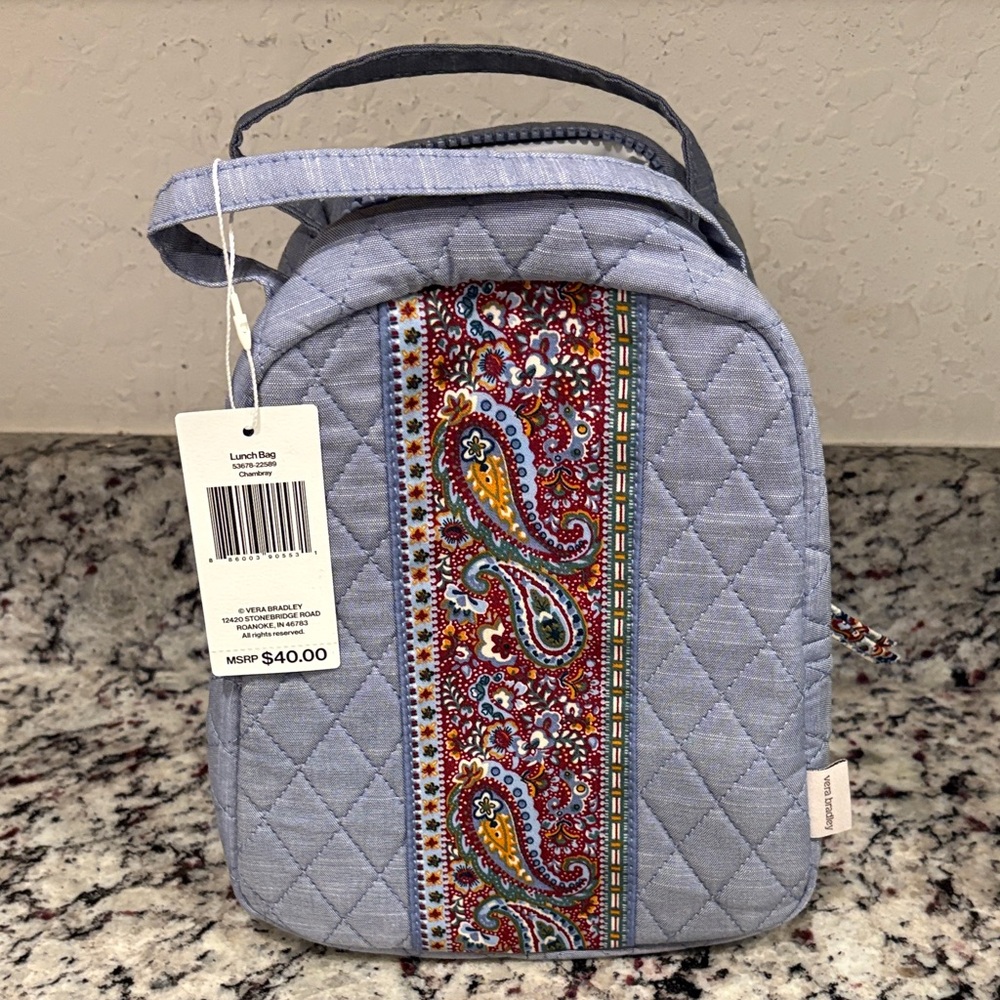 Vera Bradley Quilted lunch bag- Blue Chambray with Paisley Accent